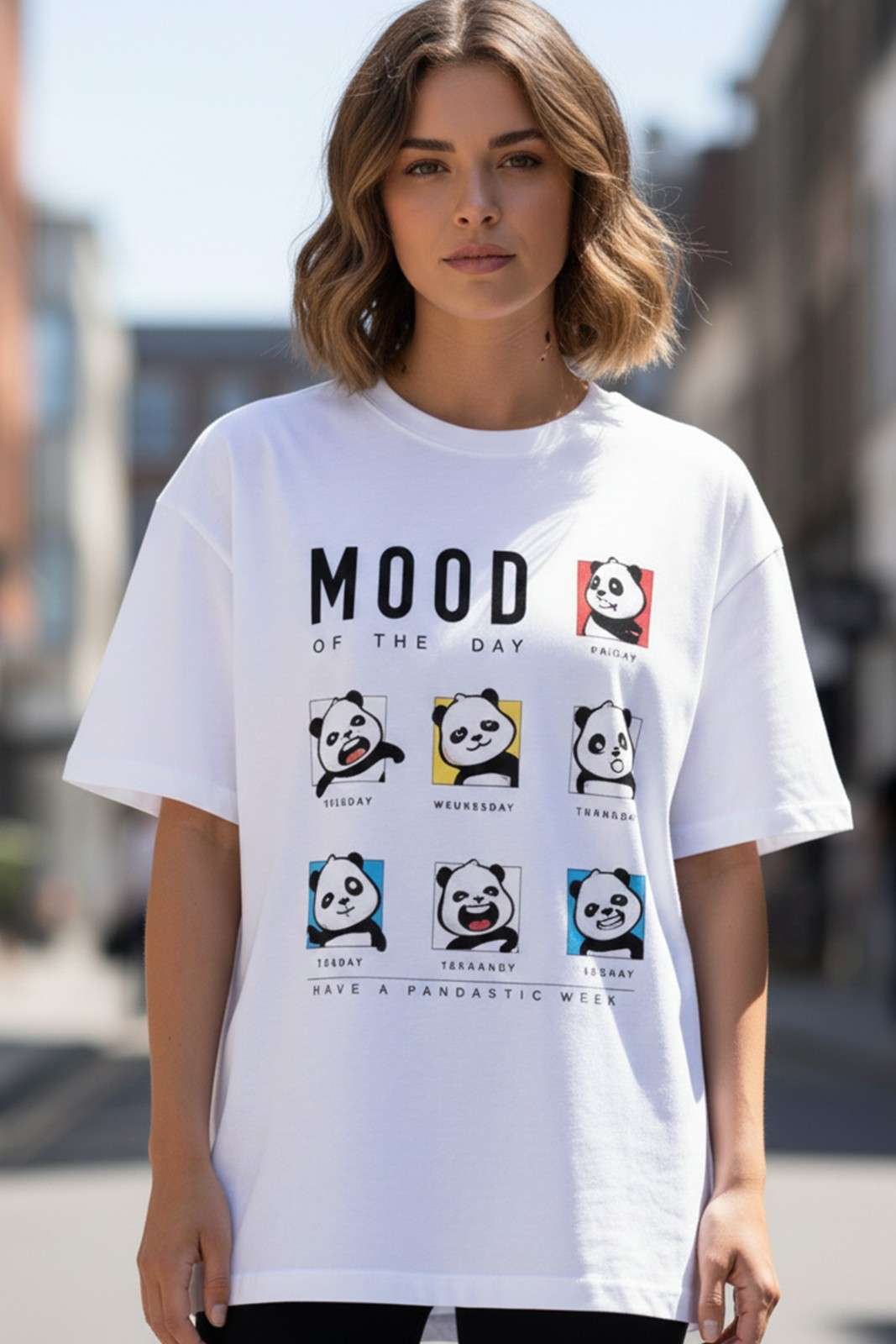 PANDASTIC MOOD GRAPHIC PRINTED OVERSIZED T-SHIRT