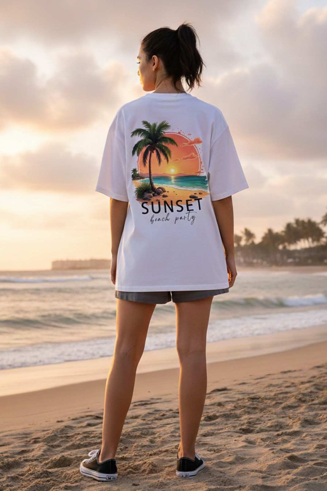 SUNSET GRAPHIC PRINTED OVERSIZED T-SHIRT