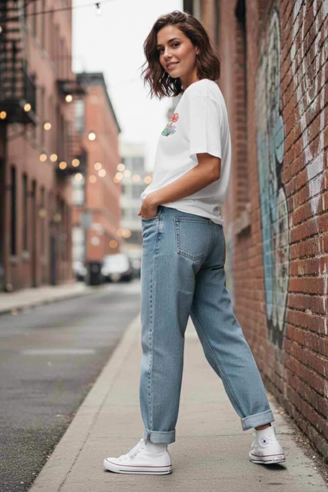 LITTLE FLOWER GRAPHIC PRINTED OVERSIZED T-SHIRT