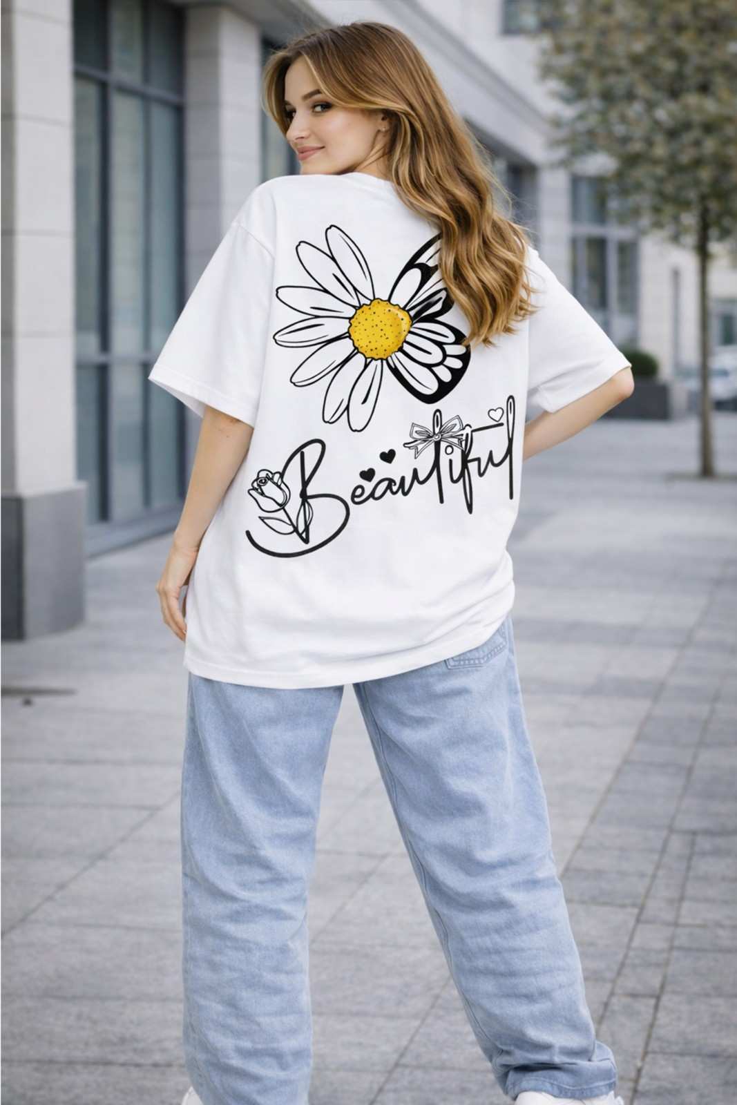BUTTERFLY GRAPHIC PRINTED OVERSIZED TEE
