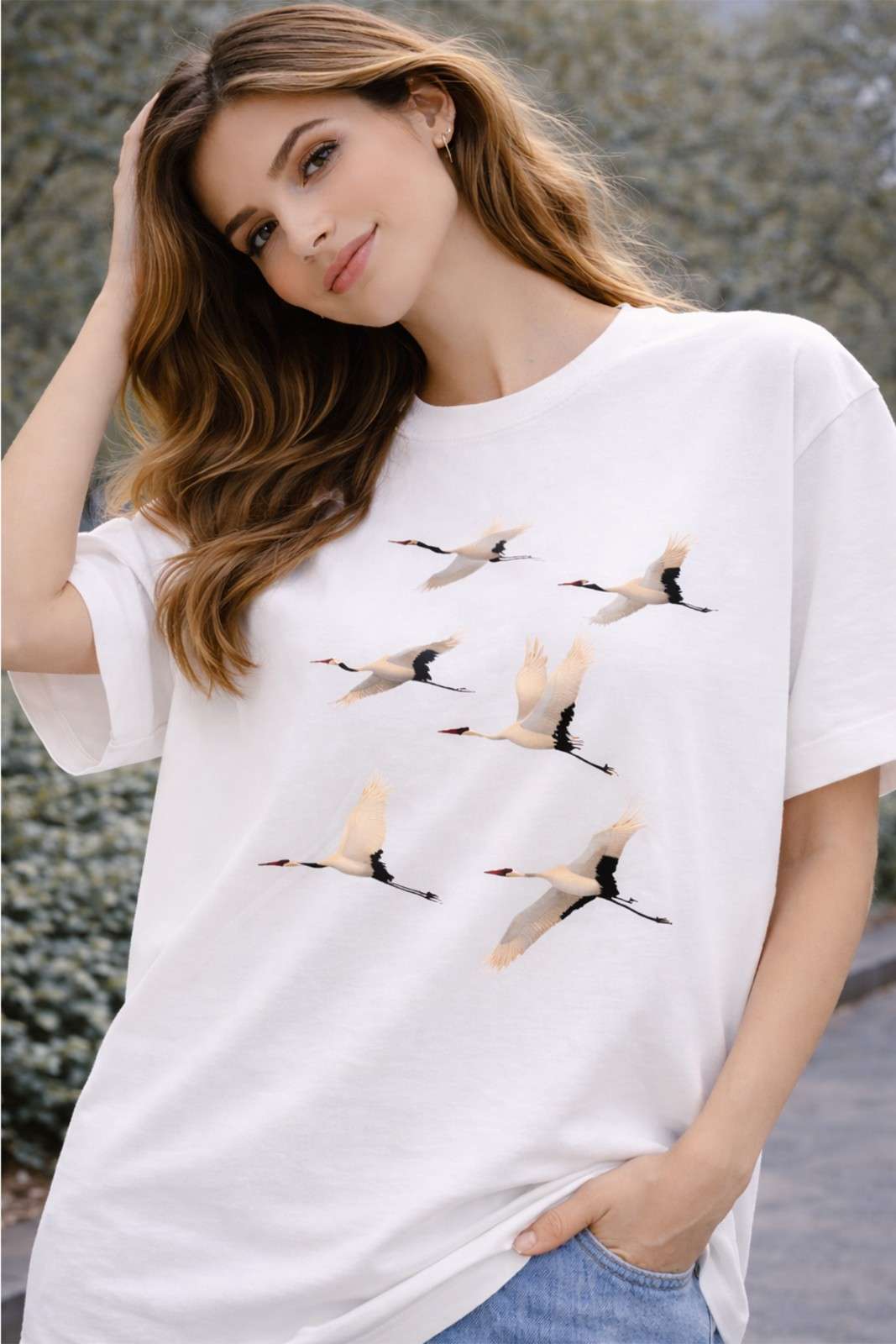 FLYING CRANES OVERSIZED TEE