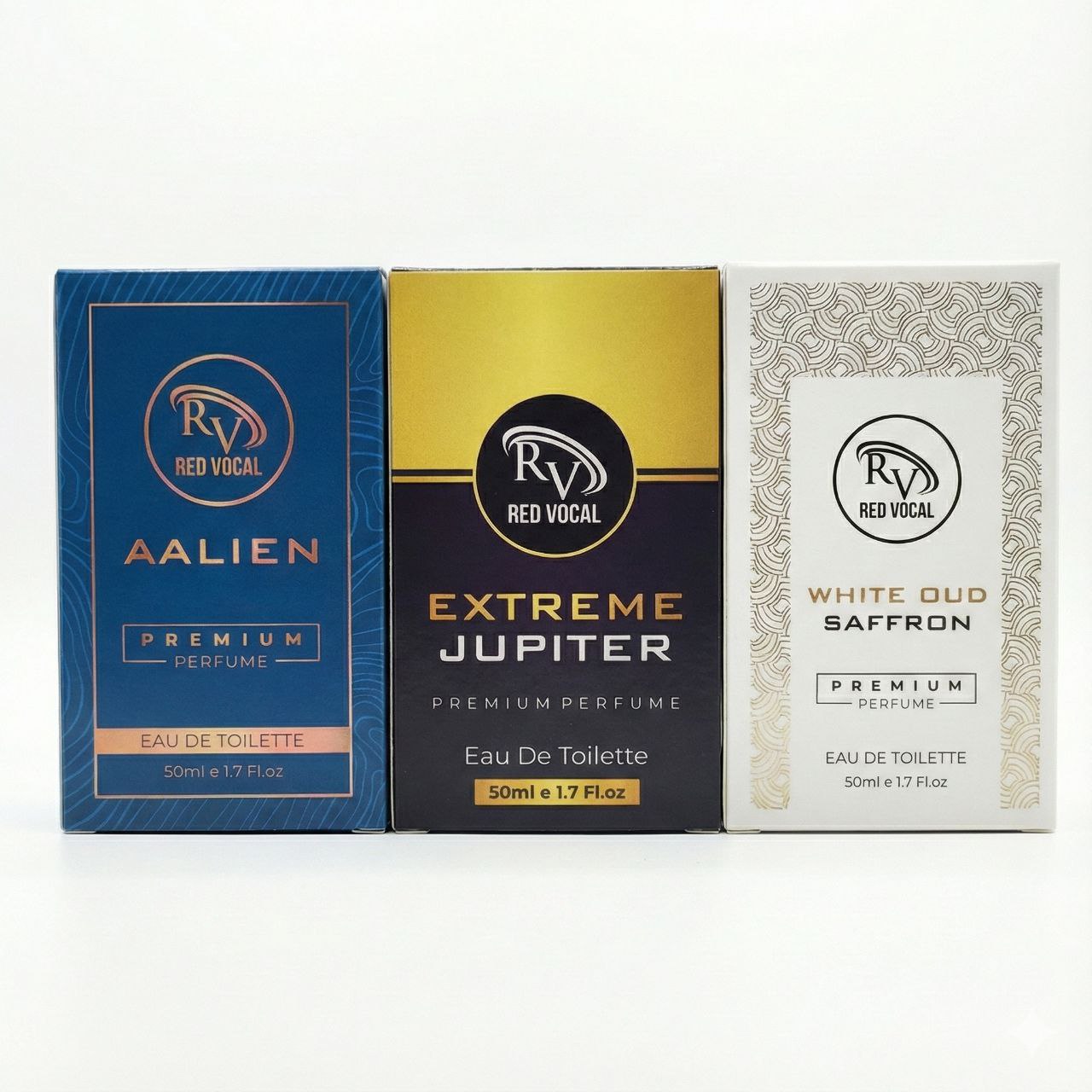Red Vocal Aalien for Unisex , Extreme Jupiter for Women & White Oud Saffron Premium Perfume for Unisex Combo | Eau De Toilette | 3 x 50ml