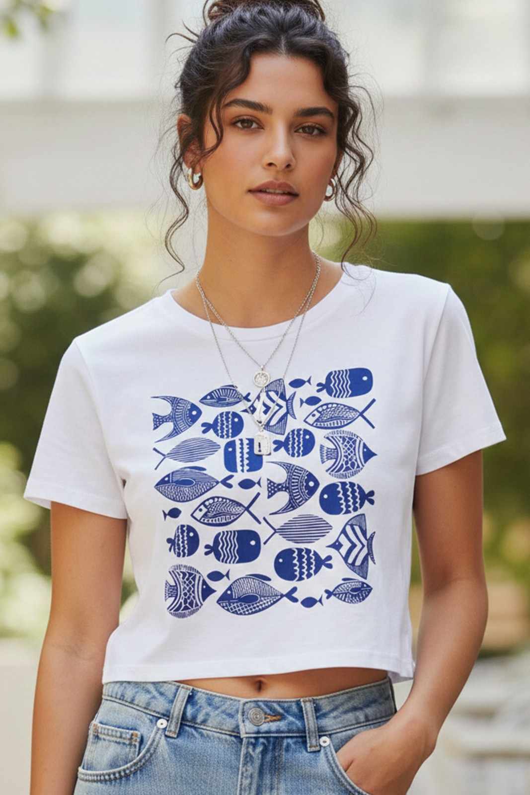 FISH GRAPHIC PRINTED CROP TEE