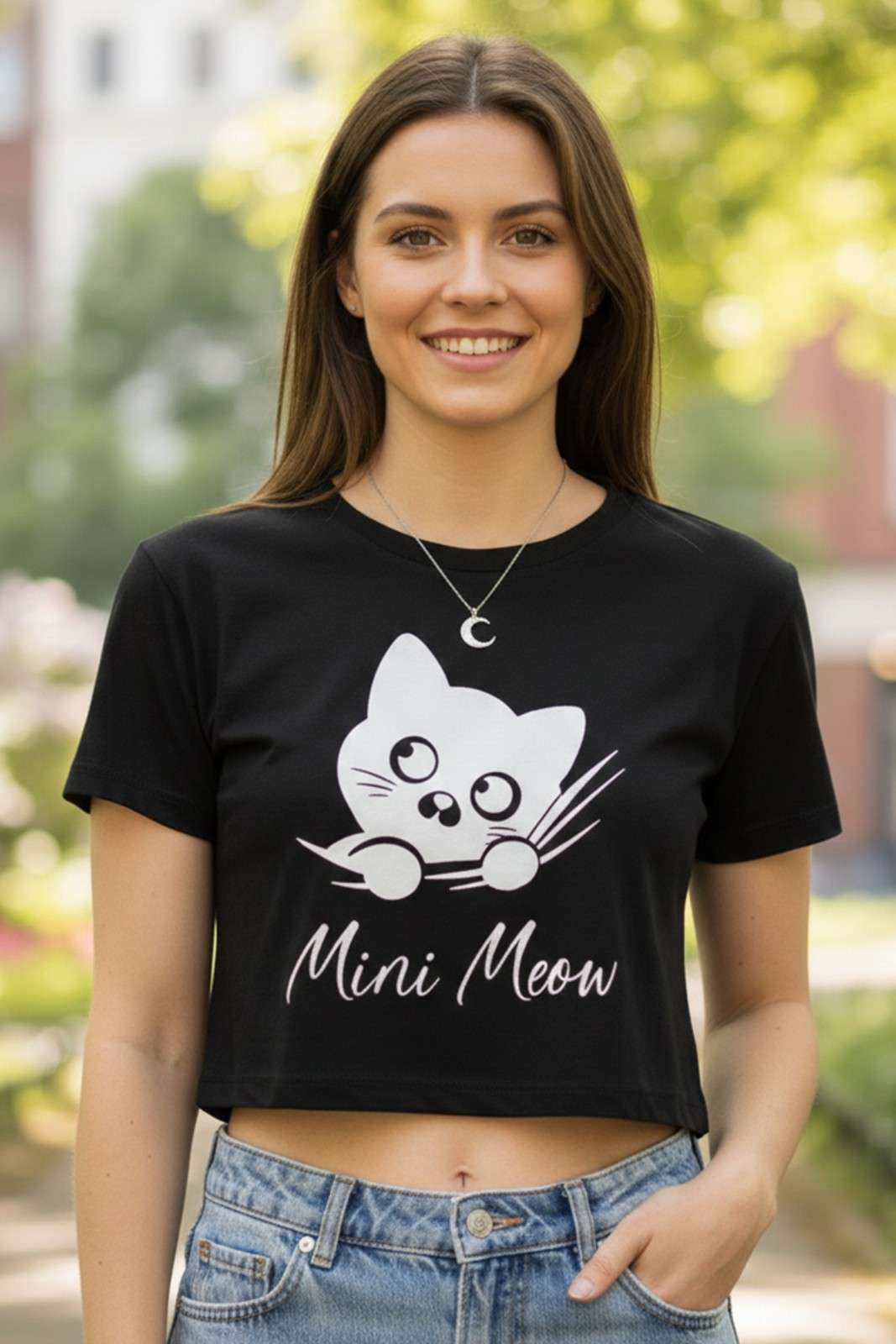 CAT GRAPHIC PRINTED CROP TEE