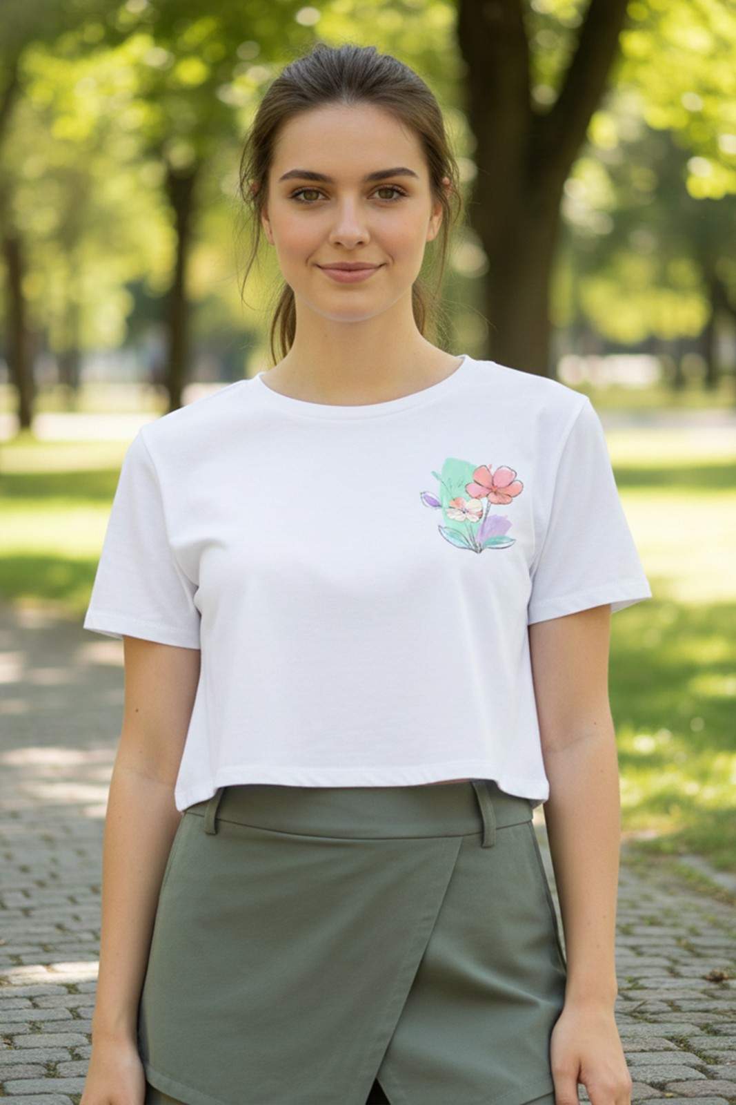 FLORAL PRINT CROP TEE