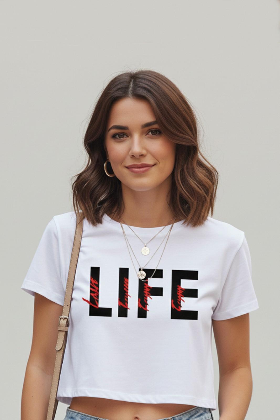LETTER PRINTED CROP T-SHIRT