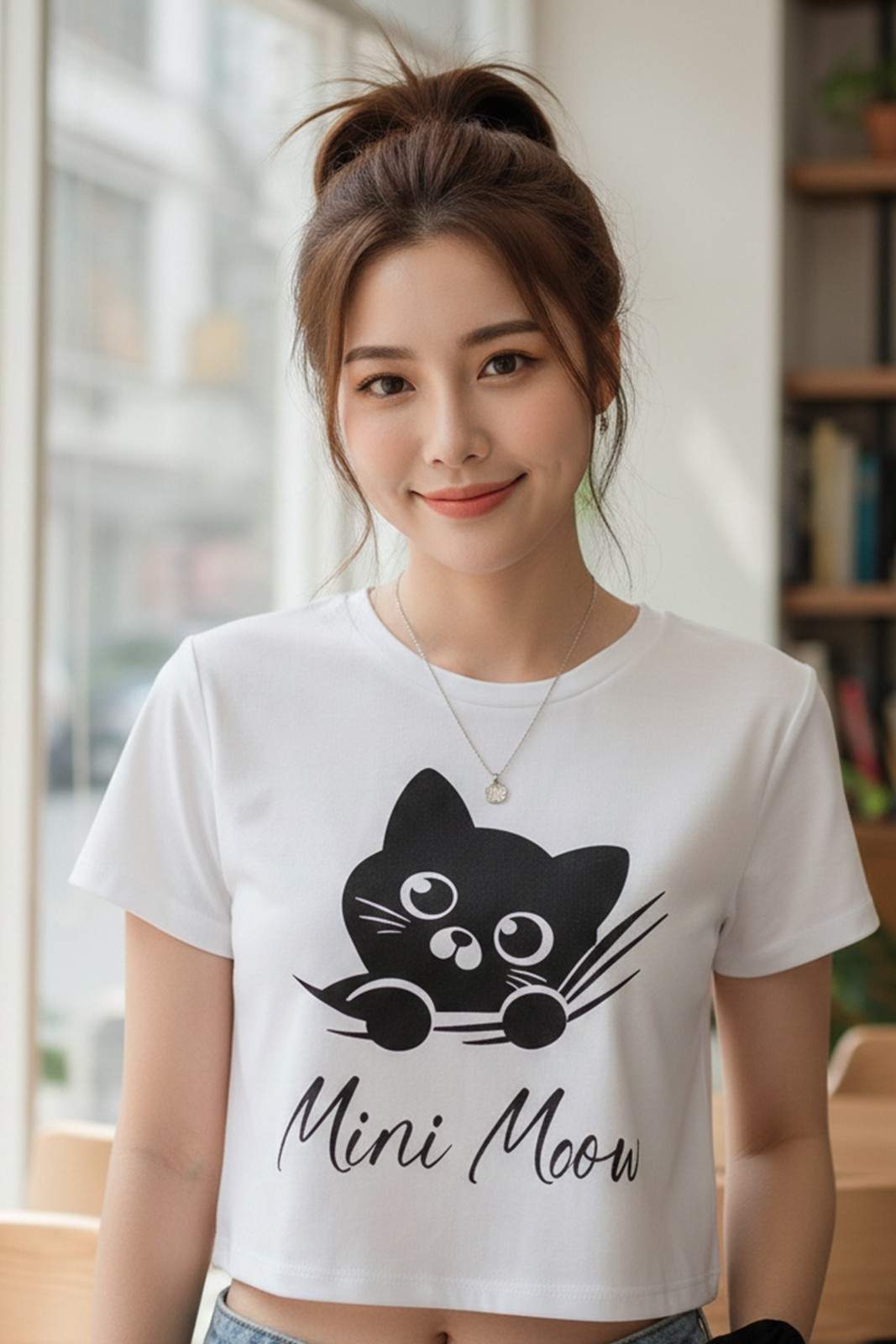 CAT GRAPHIC PRINTED CROP TEE