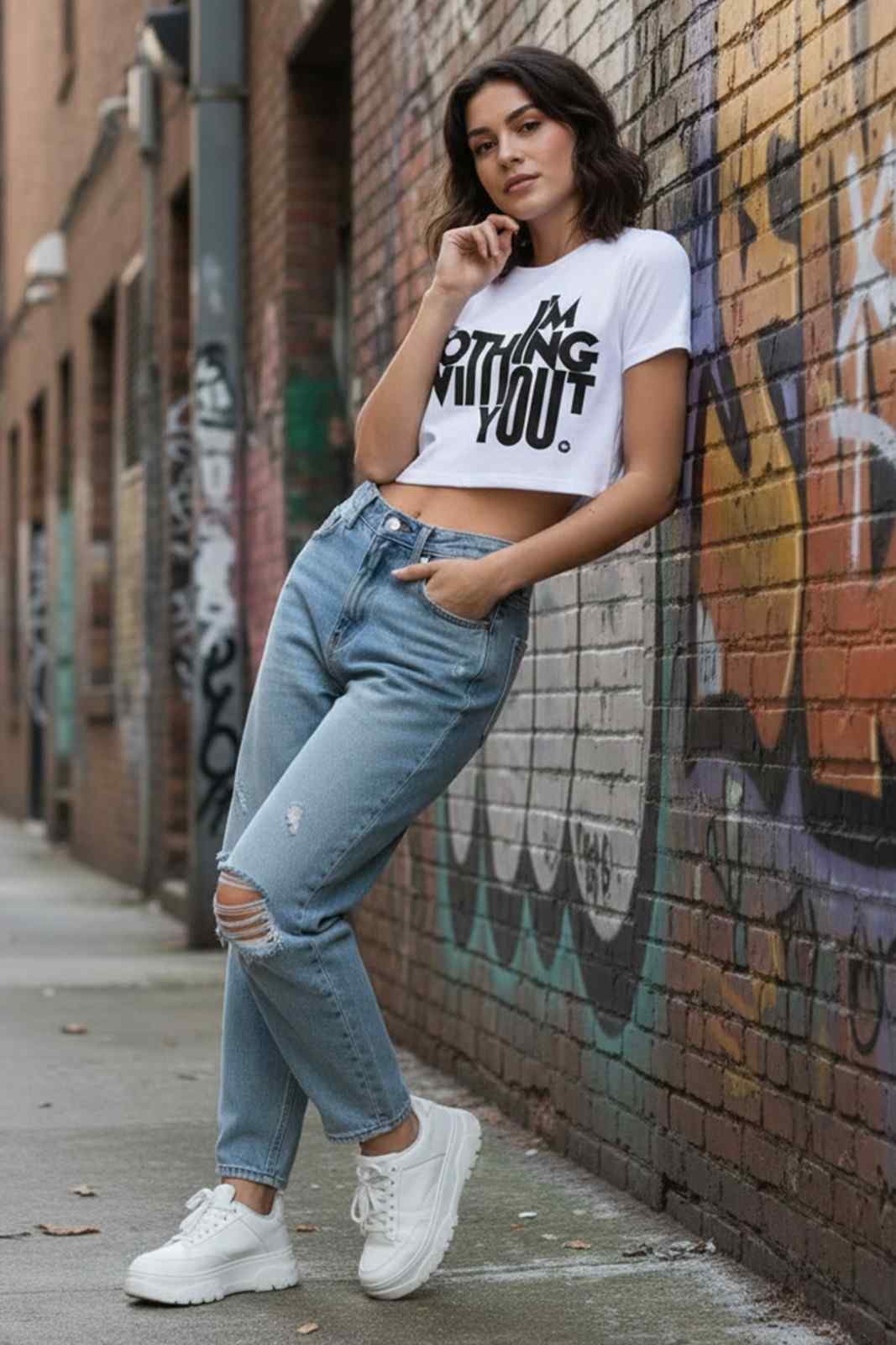 WITHOUT YOU GRAPHIC CROP TEE