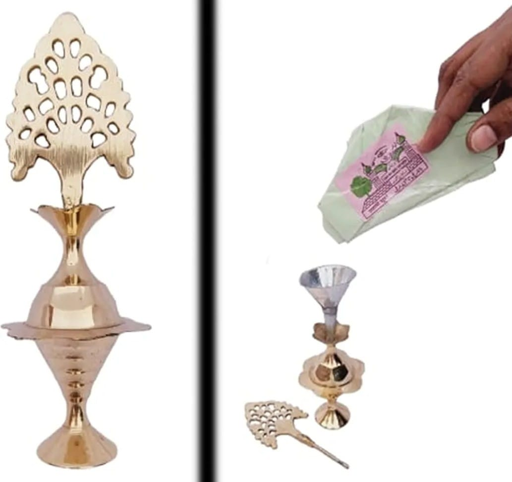 Brass Surmedani With Funnel/Kuppi And Surma Use In Eye's Makeup [Size-14-cm] Pack Of-1 Funnel, 2 Surma Packed,1 Brass Surmedani