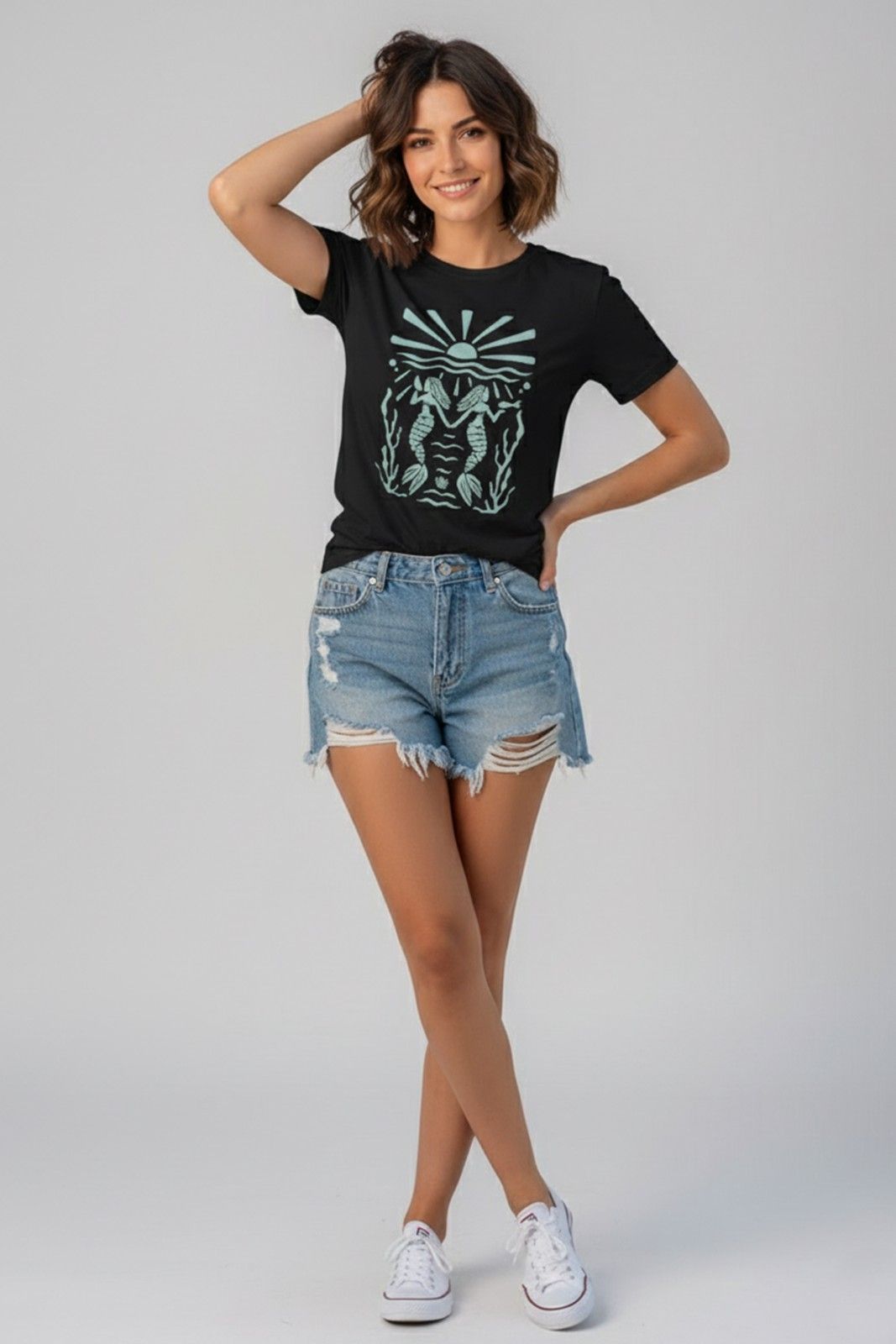 TWIN MERMAID GRAPHIC PRINTED T-SHIRT