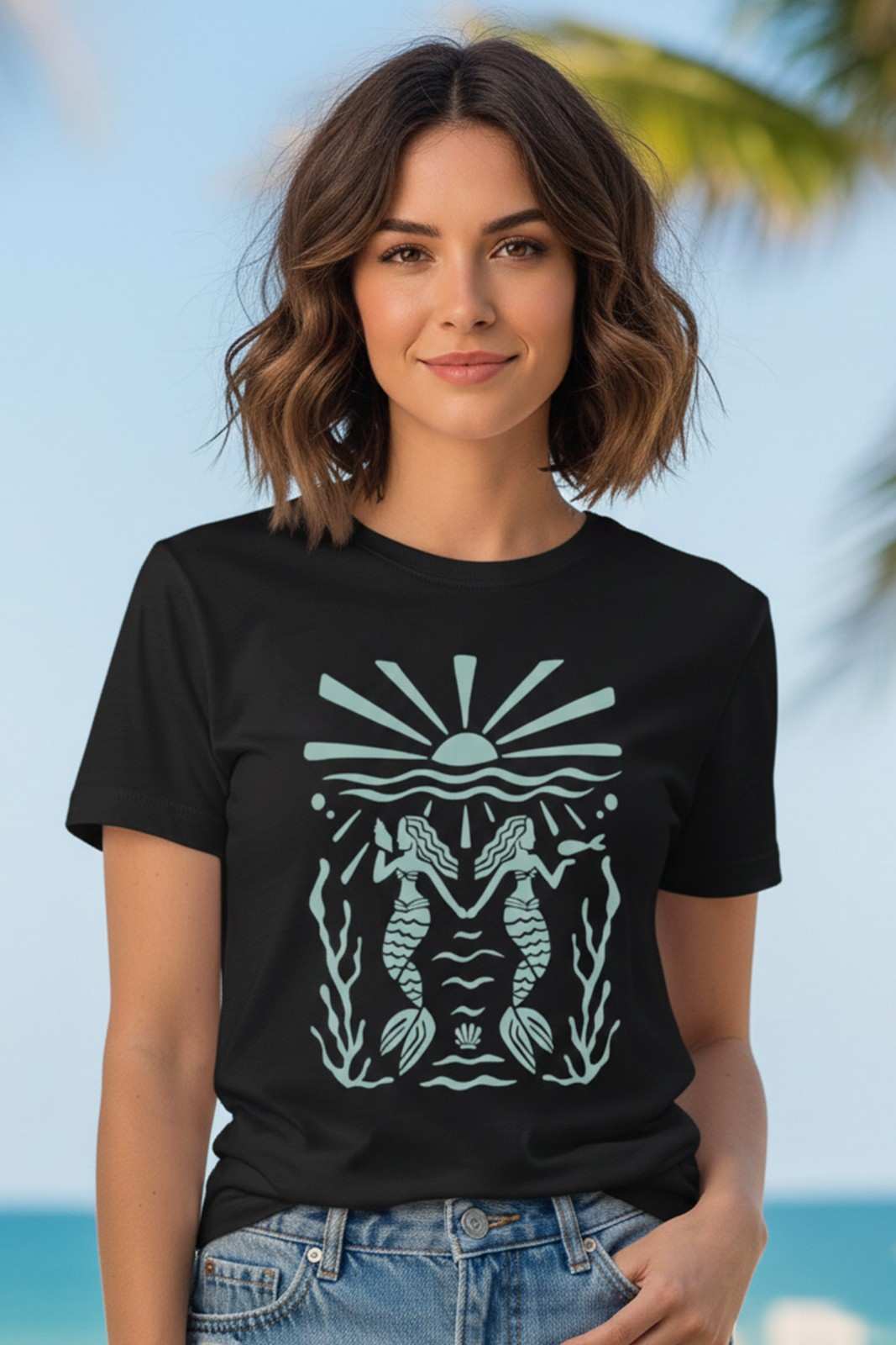 TWIN MERMAID GRAPHIC PRINTED T-SHIRT