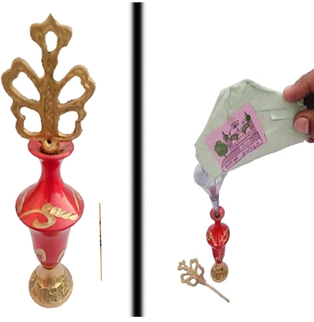 Brass Surmedani With Funnel/Kuppi And Surma Use In Eye's Makeup [Size-12-cm] Pack Of-1 Funnel, 2 Surma Packed, 1 Brass Surmedani