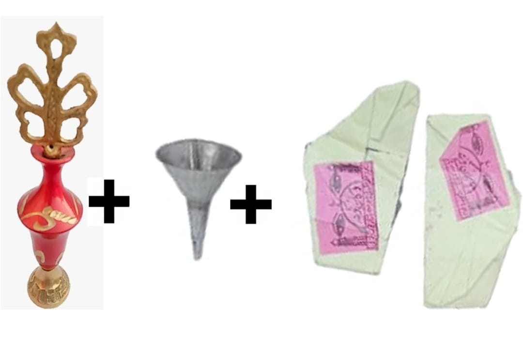 Brass Surmedani With Funnel/Kuppi And Surma Use In Eye's Makeup [Size-12-cm] Pack Of-1 Funnel, 2 Surma Packed, 1 Brass Surmedani