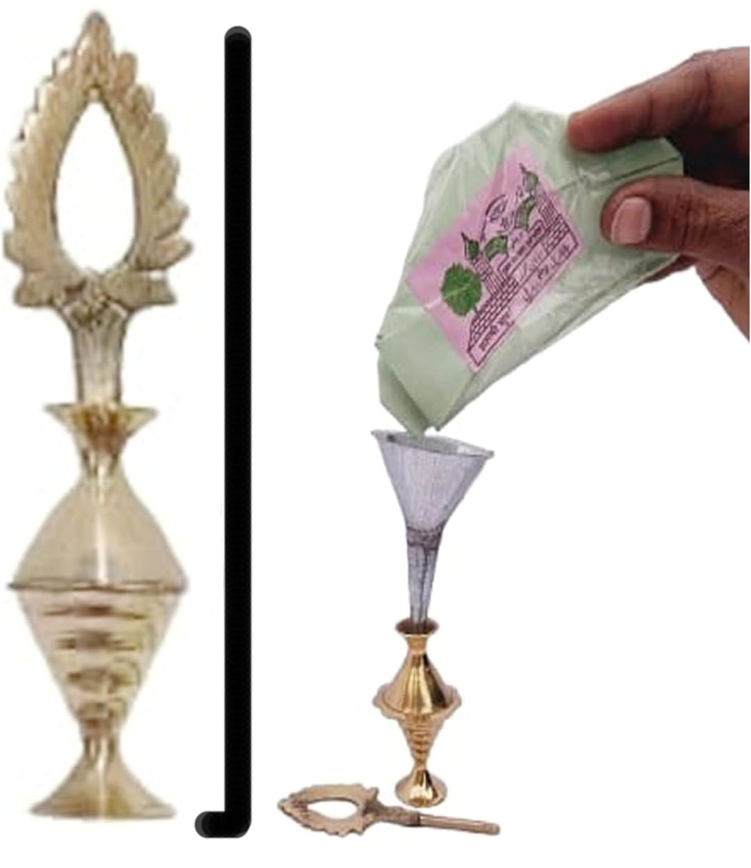 Brass Surmedani With Funnel/Kuppi And Surma Use In Eye's Makeup [Size-10-cm] Pack Of-1 Funnel, 2 Surma Packed, 1 Brass Surmedani