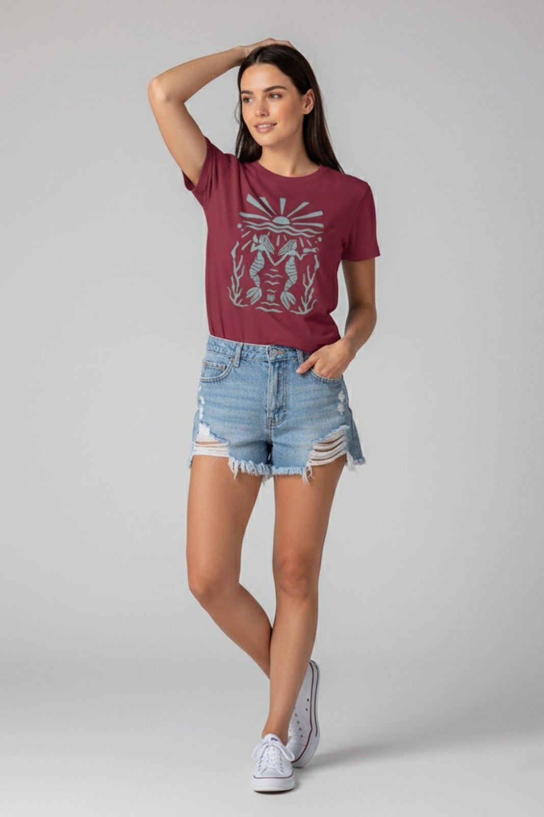 TWIN MERMAID GRAPHIC PRINTED T-SHIRT