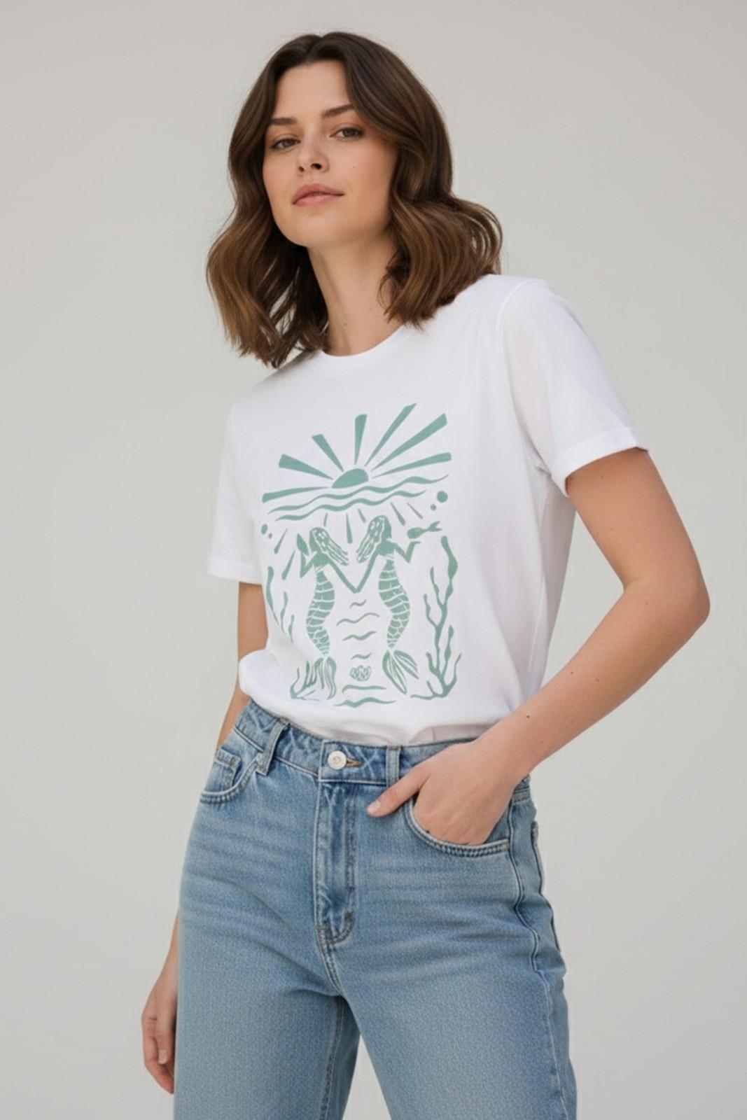 TWIN MERMAID GRAPHIC PRINTED T-SHIRT