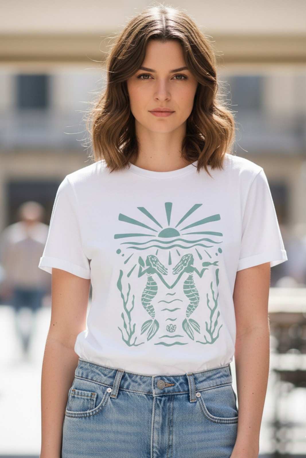 TWIN MERMAID GRAPHIC PRINTED T-SHIRT