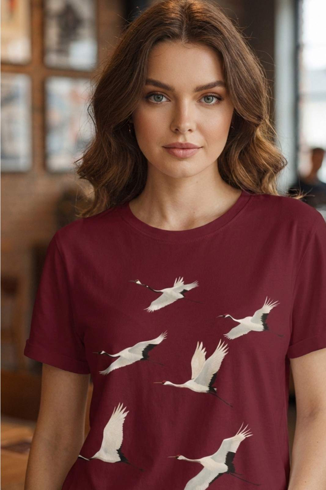 FLYING CRANES GRAPHIC PRINT TEE