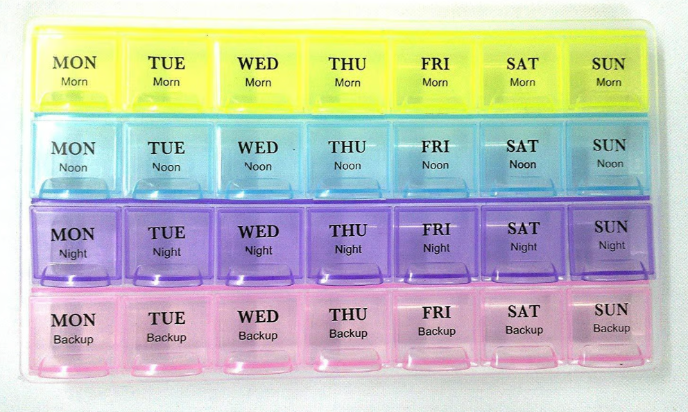 Weekly 7-Day Pill Organizer Box – 4 Row,...