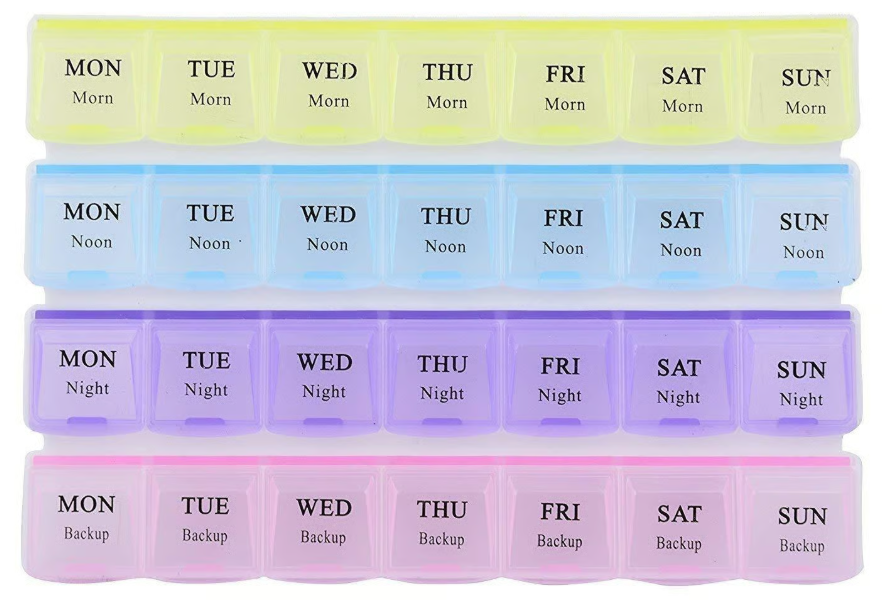 Weekly 7-Day Pill Organizer Box – 4 Row, 28 Compartments Tablet Case
