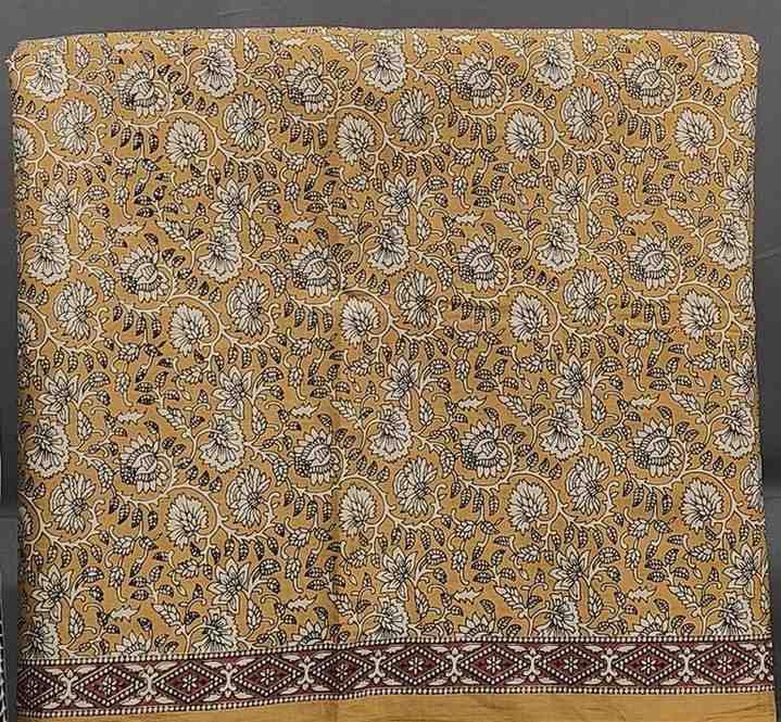 Mustard Yellow Block Print Unstitched Cotton Suit - Winnxi