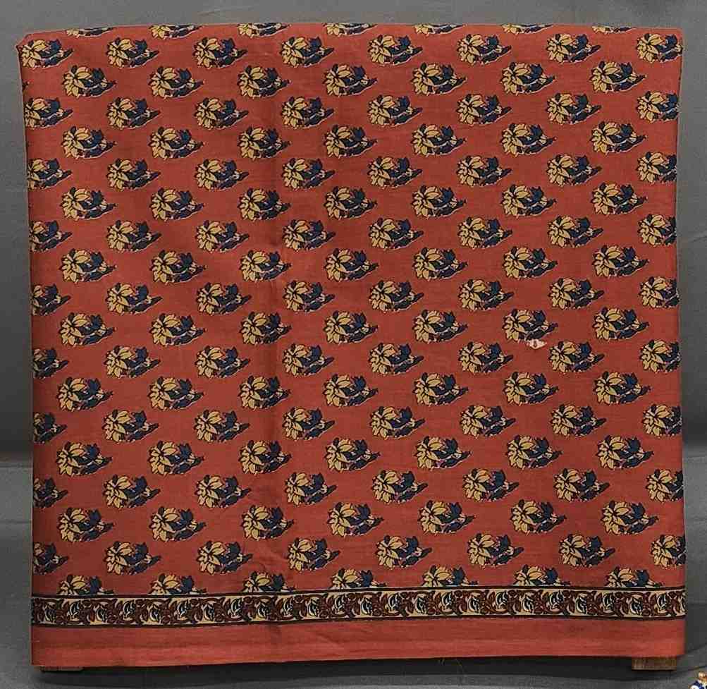 Rust Orange Cotton Block Print Unstitched Suit Set