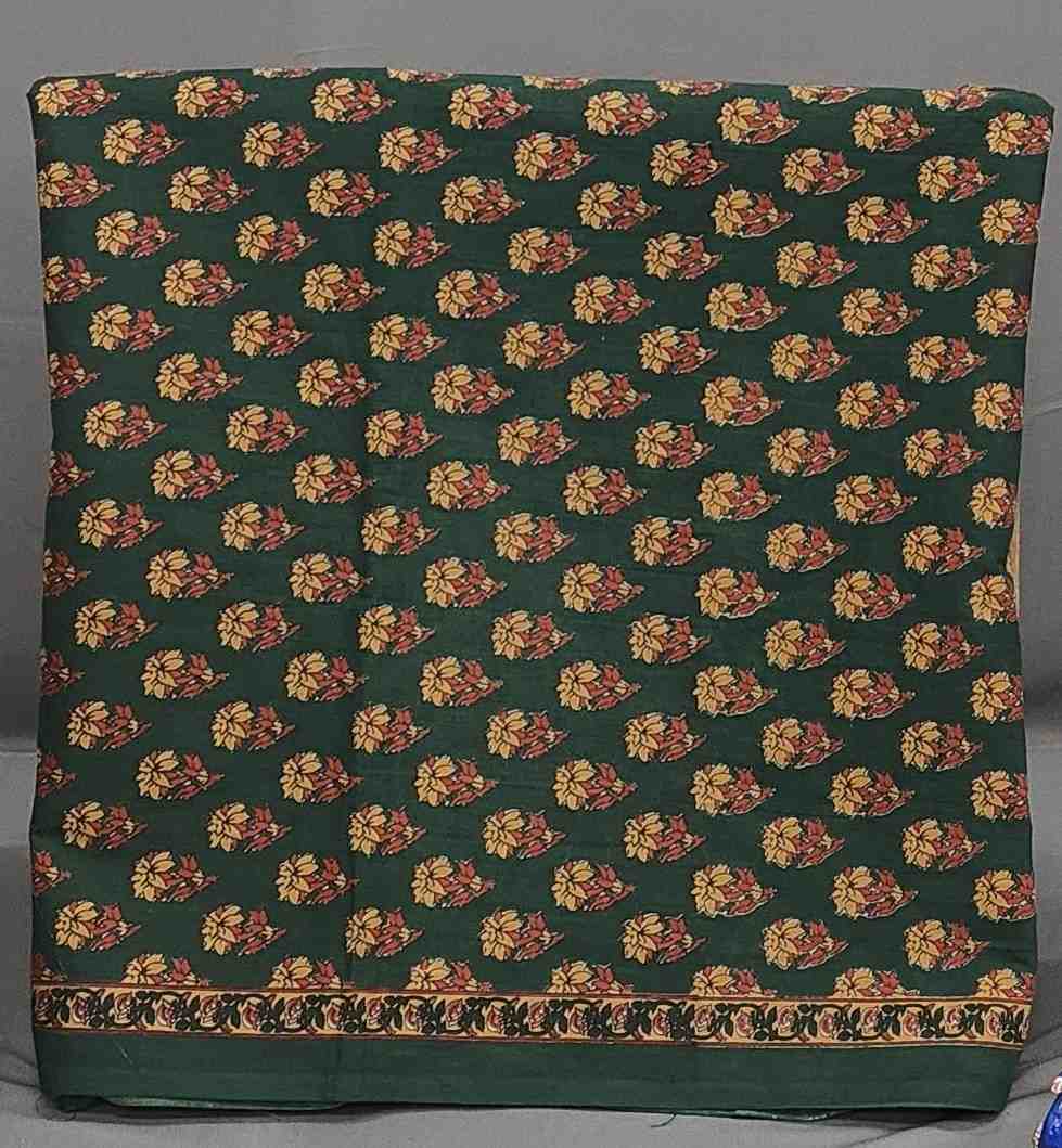 Deep Green Block Print Cotton Unstitched Suit