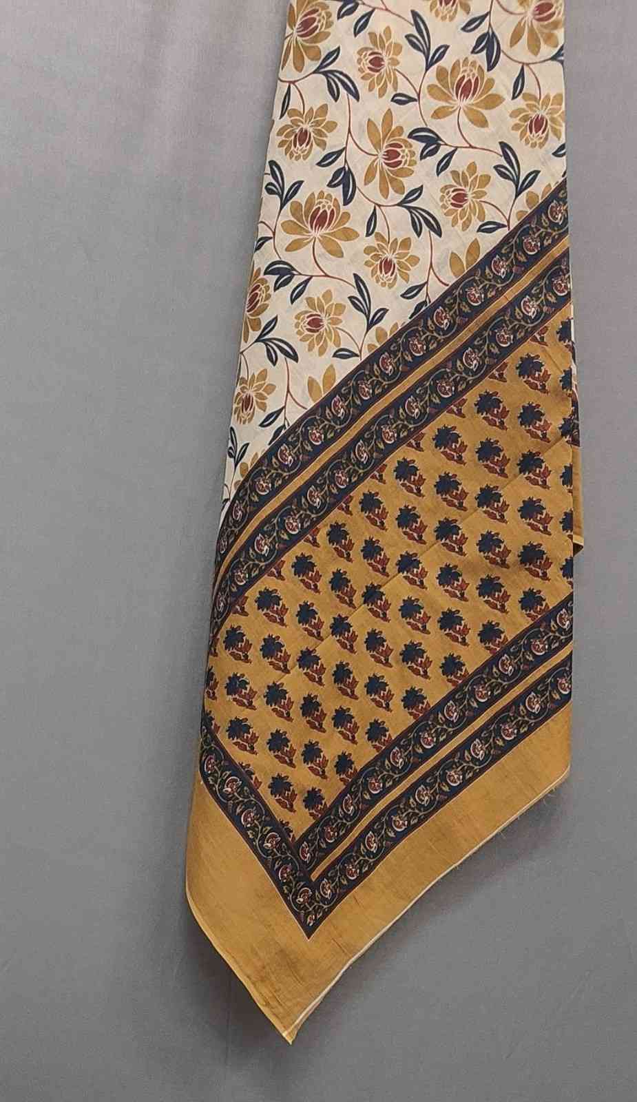 Mustard Beige Cotton Block Print Suit with Duppatta
