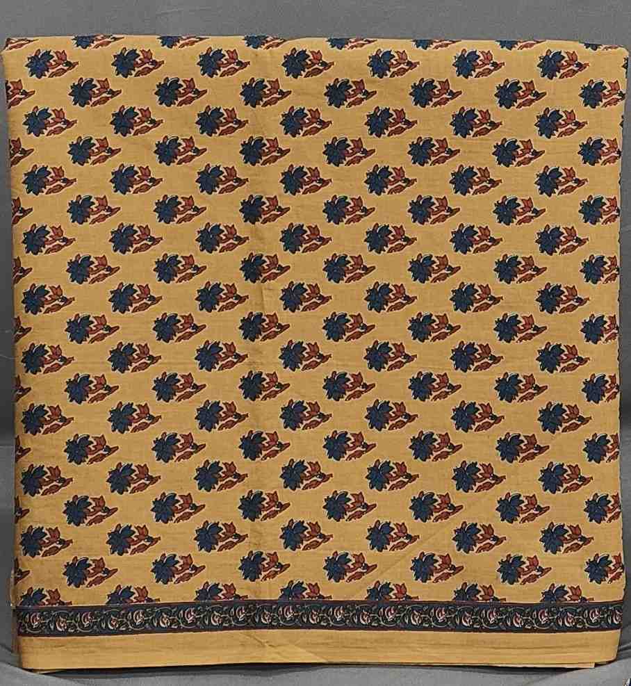 Mustard Beige Cotton Block Print Suit with Duppatta