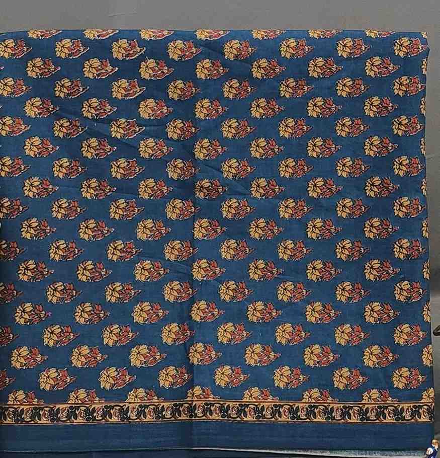 Royal Blue Block Print Cotton Unstitched Suit