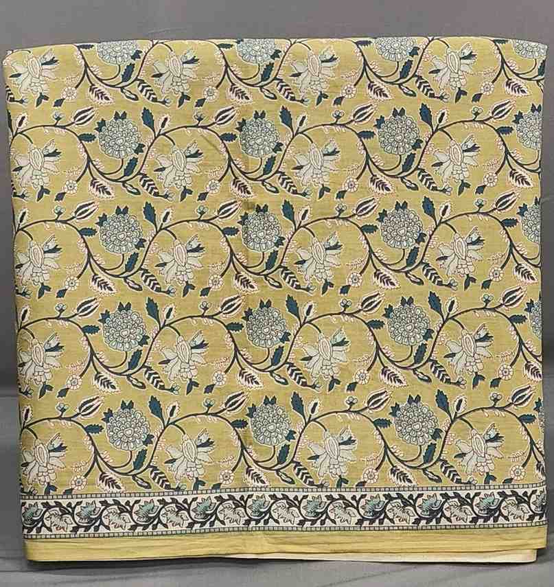 Lemon Yellow Cotton Printed Unstitched Dress Material