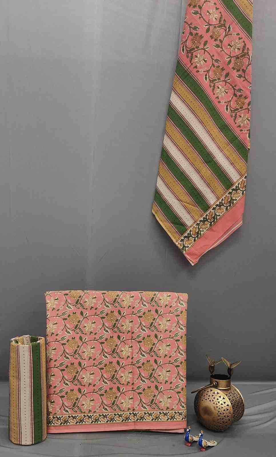 Peach Floral Cotton Unstitched Suit with Dupatta