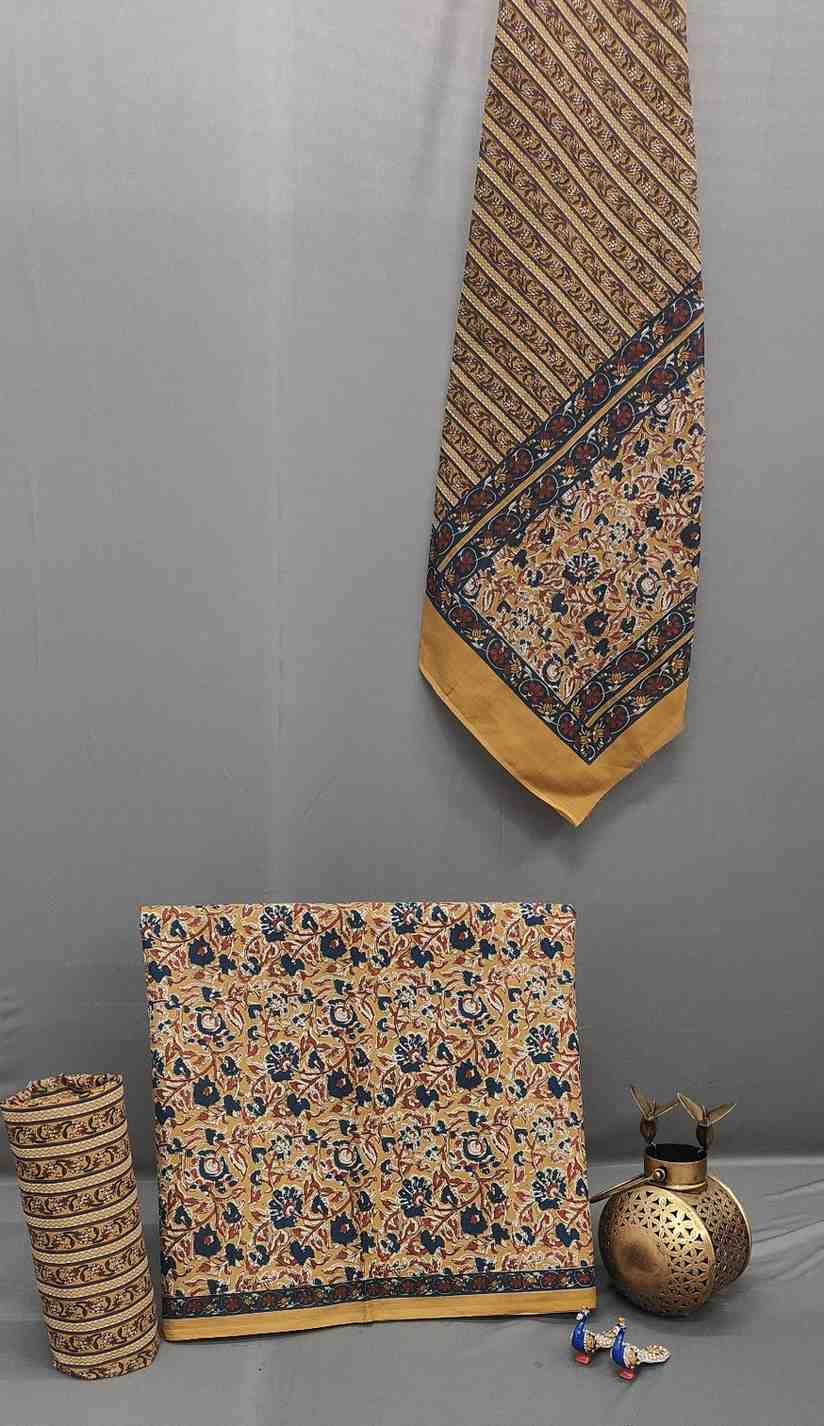 Elegant Printed Cotton 3-Piece Unstitche...