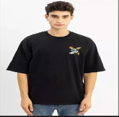 Men’s Black Graphic Printed Oversized T-Shirt – Panda Back Print Streetwear Cotton Round Neck Tee