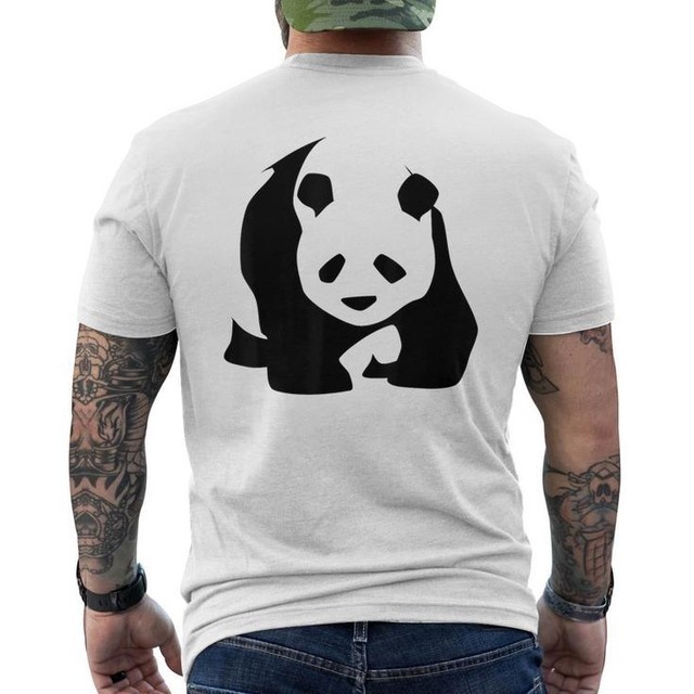 Men’s White Panda Graphic Printed T-Shirt – Oversized Back Print Cotton Casual Round Neck Tee