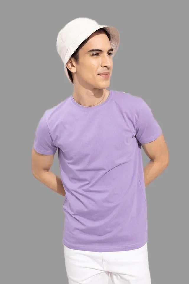 Men’s Plain Lavender Cotton T-Shirt – Solid Casual Round Neck Regular Fit Basic Tee