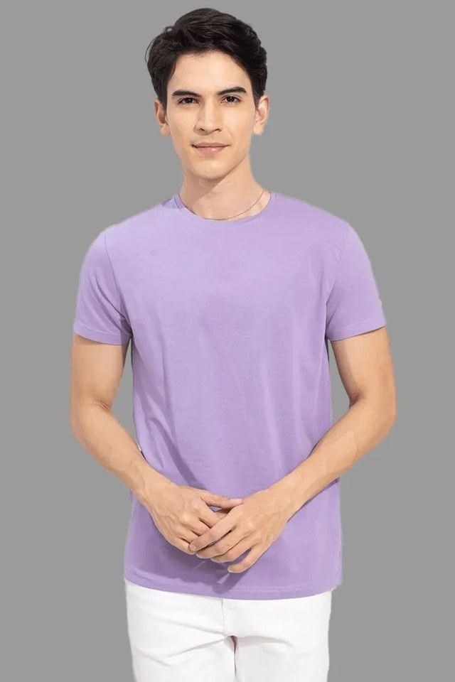 Men’s Plain Lavender Cotton T-Shirt – Solid Casual Round Neck Regular Fit Basic Tee